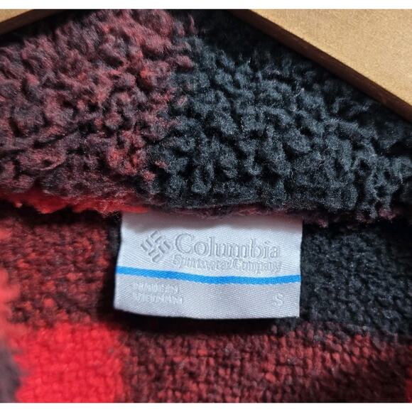 Columbia Jacket Womens Small Buffalo Plaid Black Sherpa Teddy Fuzzy West Bend - Picture 3 of 10